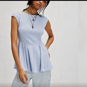 Free People Light Blue Peplum Blouse
